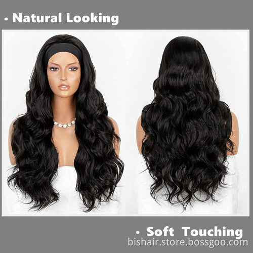 Body Wave Glueless Wigs with Headband Wigs Suitable for black ladies 180% density Long wave wig natural color wholesale discount